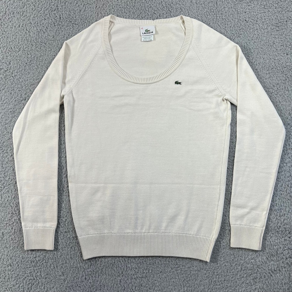 Lacoste Women's Cream‎ Cotton Scoop Neck Sweater Size L(US) / 10(EU) VTG NWT